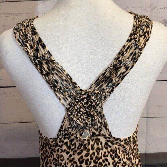 Maurices Tank Top Shirt Womens Small Brown animal print Round Neck Cross Back - Picture 6 of 11